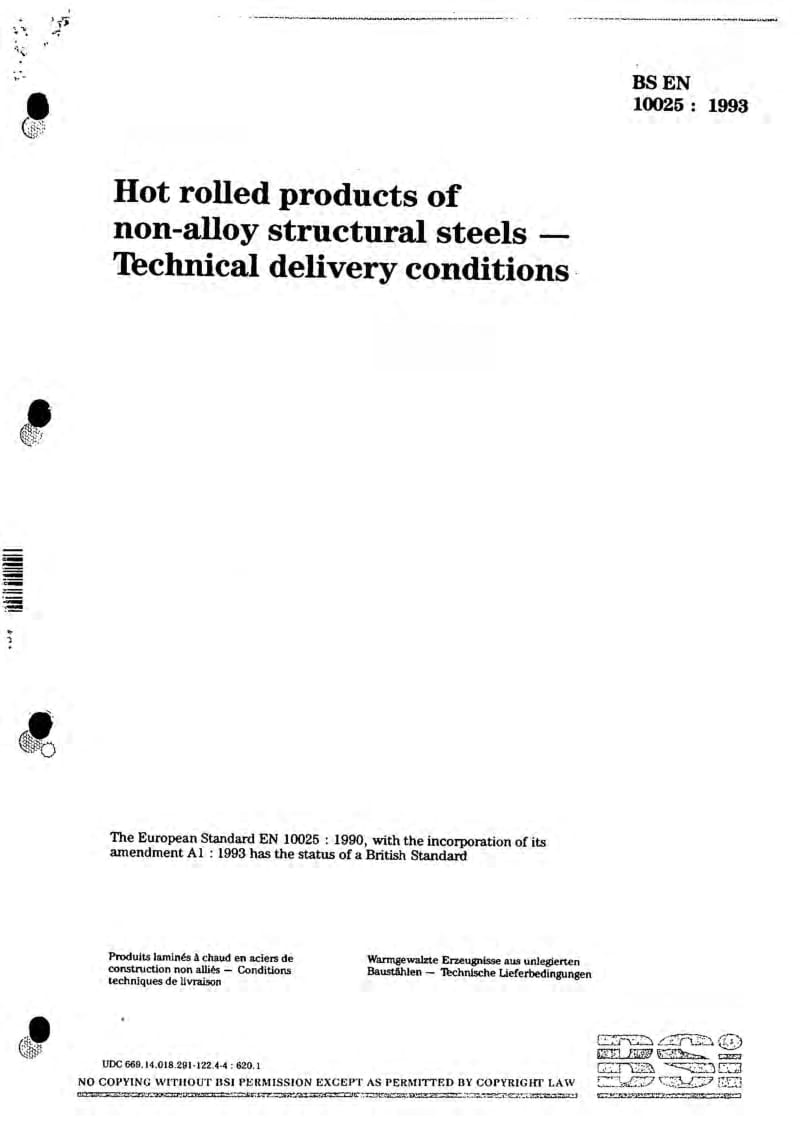 BS EN 10025-1993 非合金结构及交货技术条件.pdf_第1页