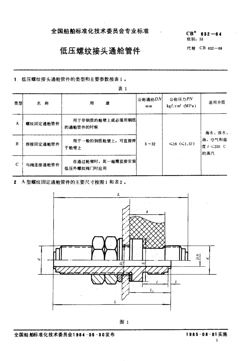 64341低压螺纹接头通舱管件 标准 CB 632-1984.pdf_第2页