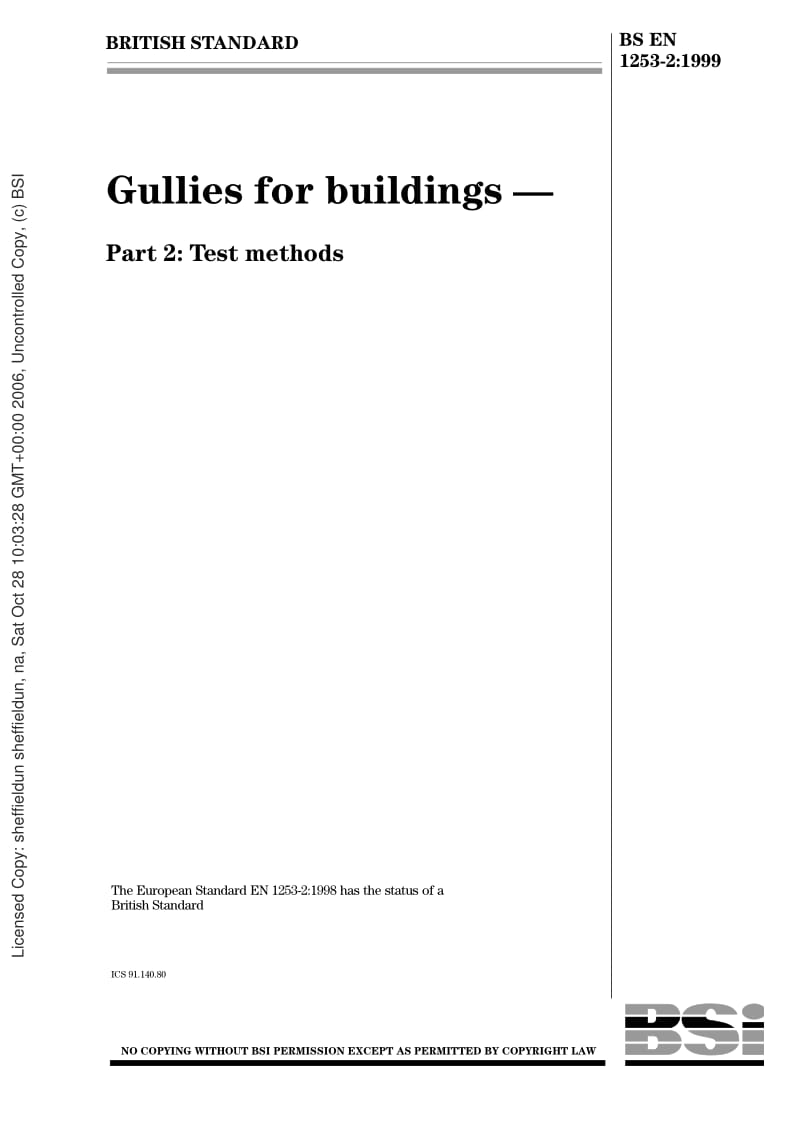 BS EN 1253-2-1999 Gullies for buildings. Test methods.pdf_第1页