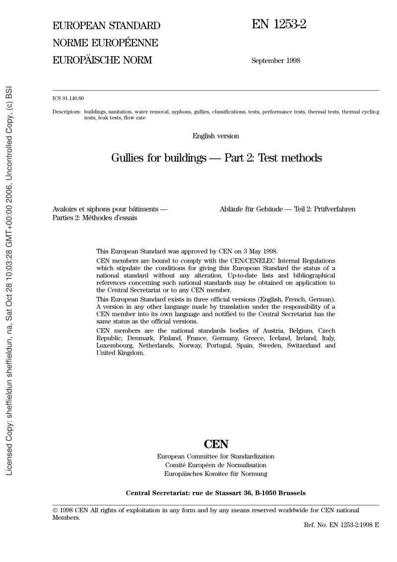 BS EN 1253-2-1999 Gullies for buildings. Test methods.pdf_第3页