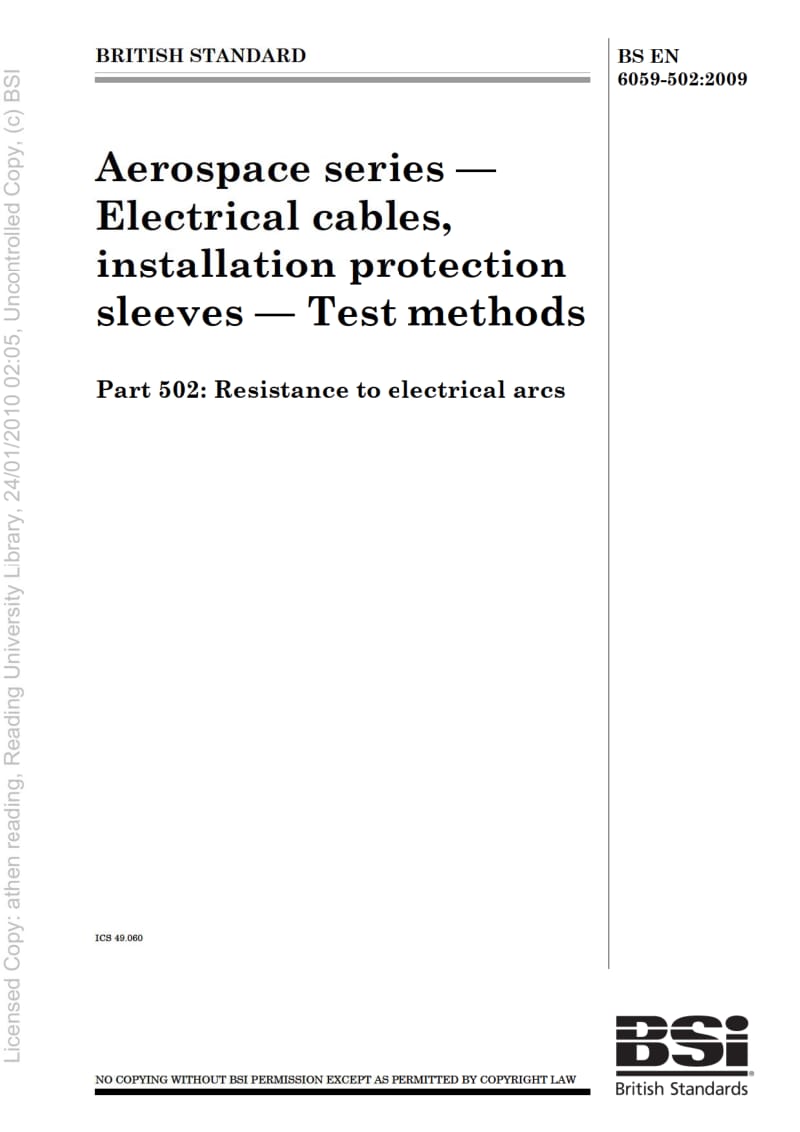 BS EN 6059-502-2009 航空航天系列.安装电缆.保护套.试验方法.电弧阻力.pdf_第1页