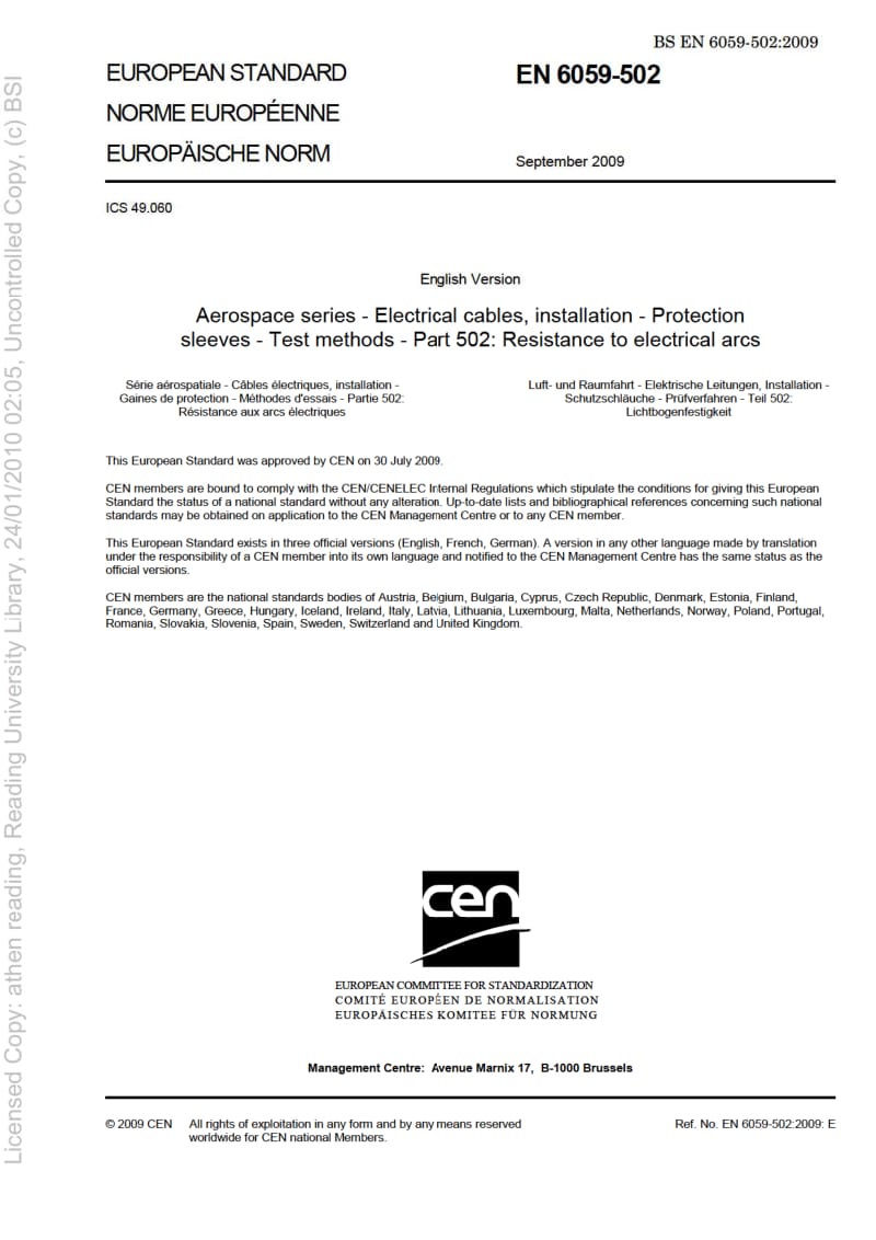 BS EN 6059-502-2009 航空航天系列.安装电缆.保护套.试验方法.电弧阻力.pdf_第3页