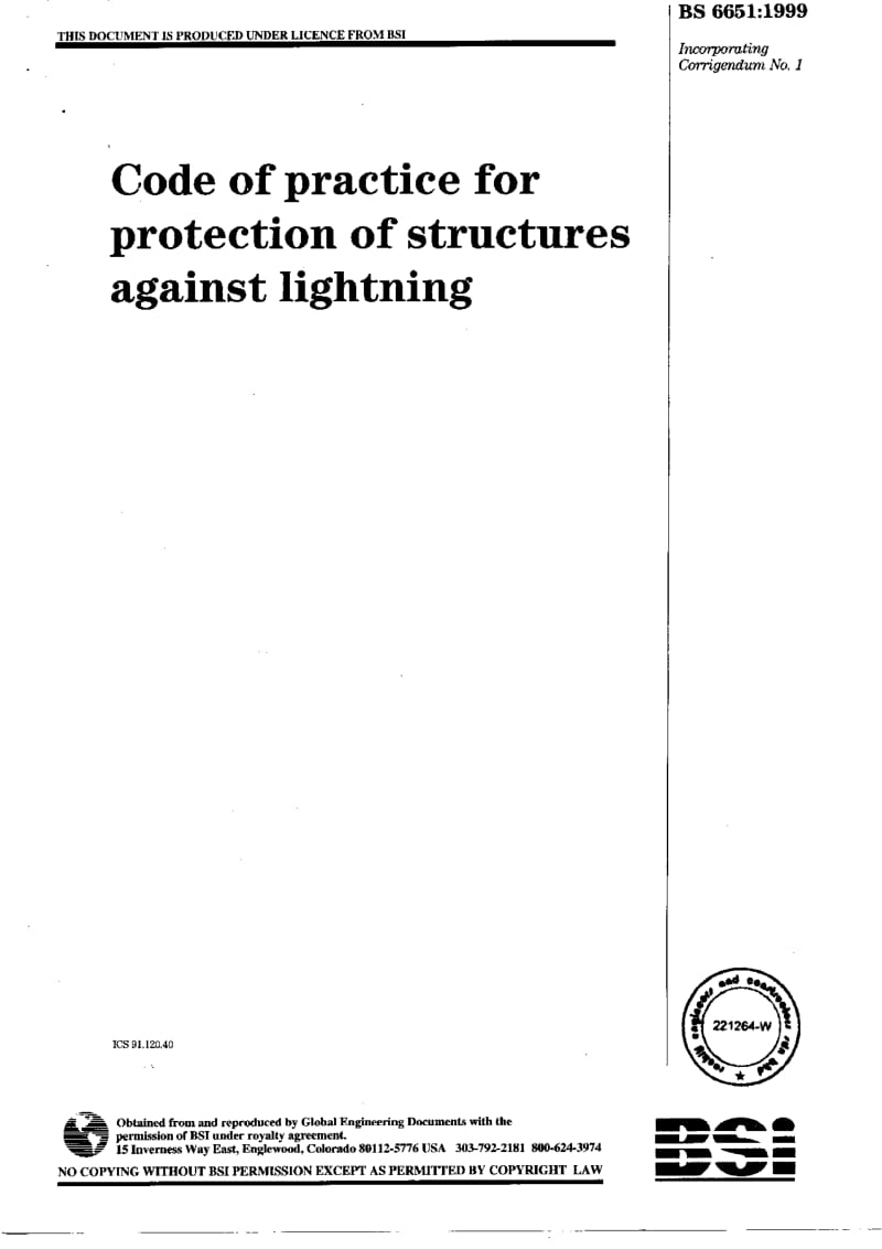 BS 6651-1999 建筑物避雷装置的实施规范.pdf_第1页