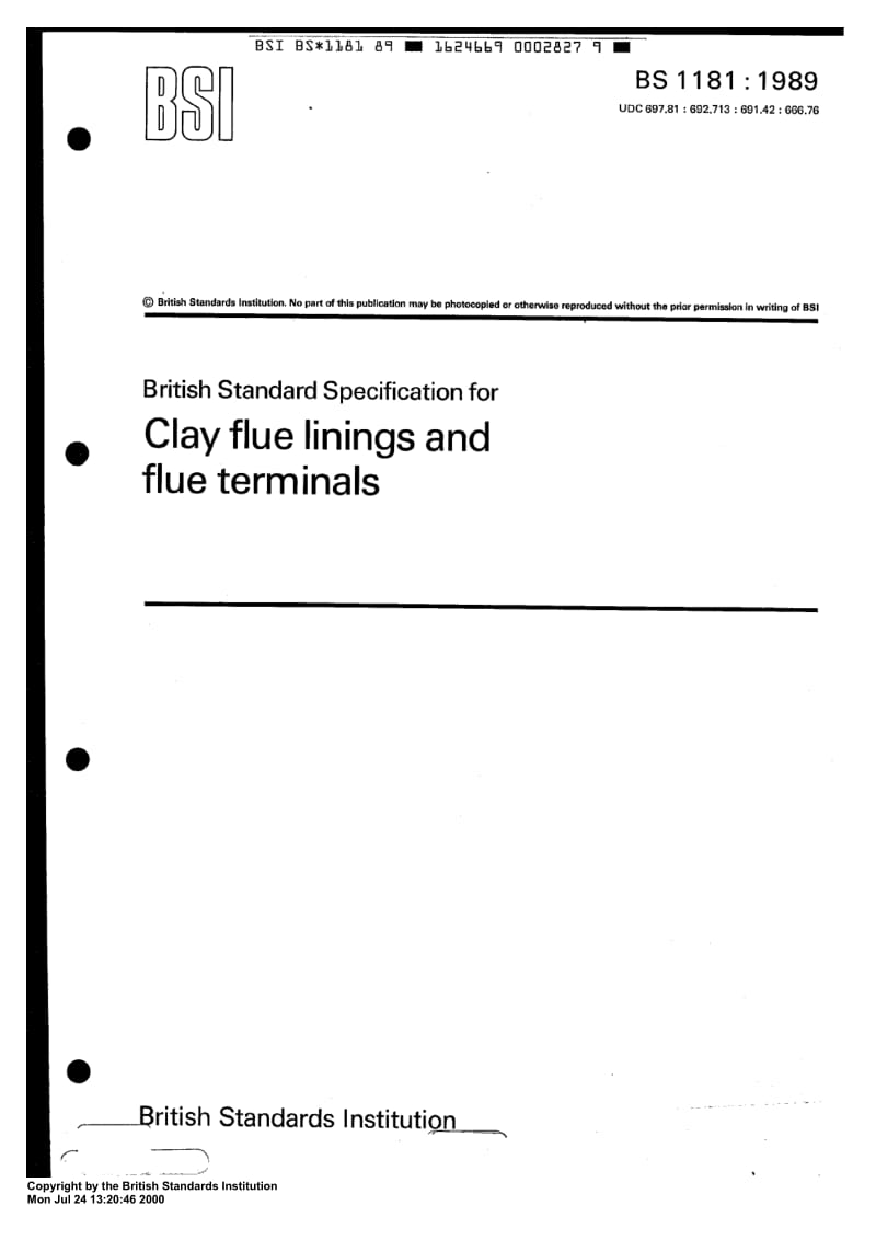 BS 1181-1989 Specification for Clay flue liners and flue terminals.pdf_第1页
