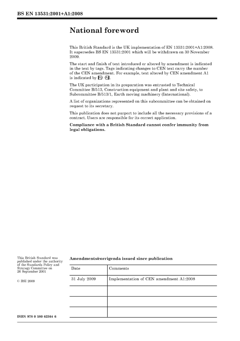 BS EN 13531-2001+A1-2008 土方工程机械.压实挖掘机的倾翻防护结构(TOPS).实验室试验和性能要求.pdf_第2页