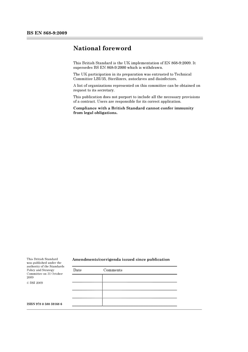 BS EN 868-9-2009 灭菌医疗装置的包装.聚烯烃非包覆非织物材料.要求和测试.pdf_第2页
