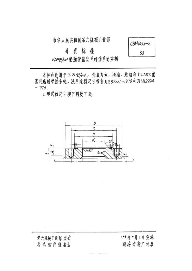 CBM 1095-81 16、20kgf-cm2船舶管路法兰焊接单面座板.pdf.pdf_第1页