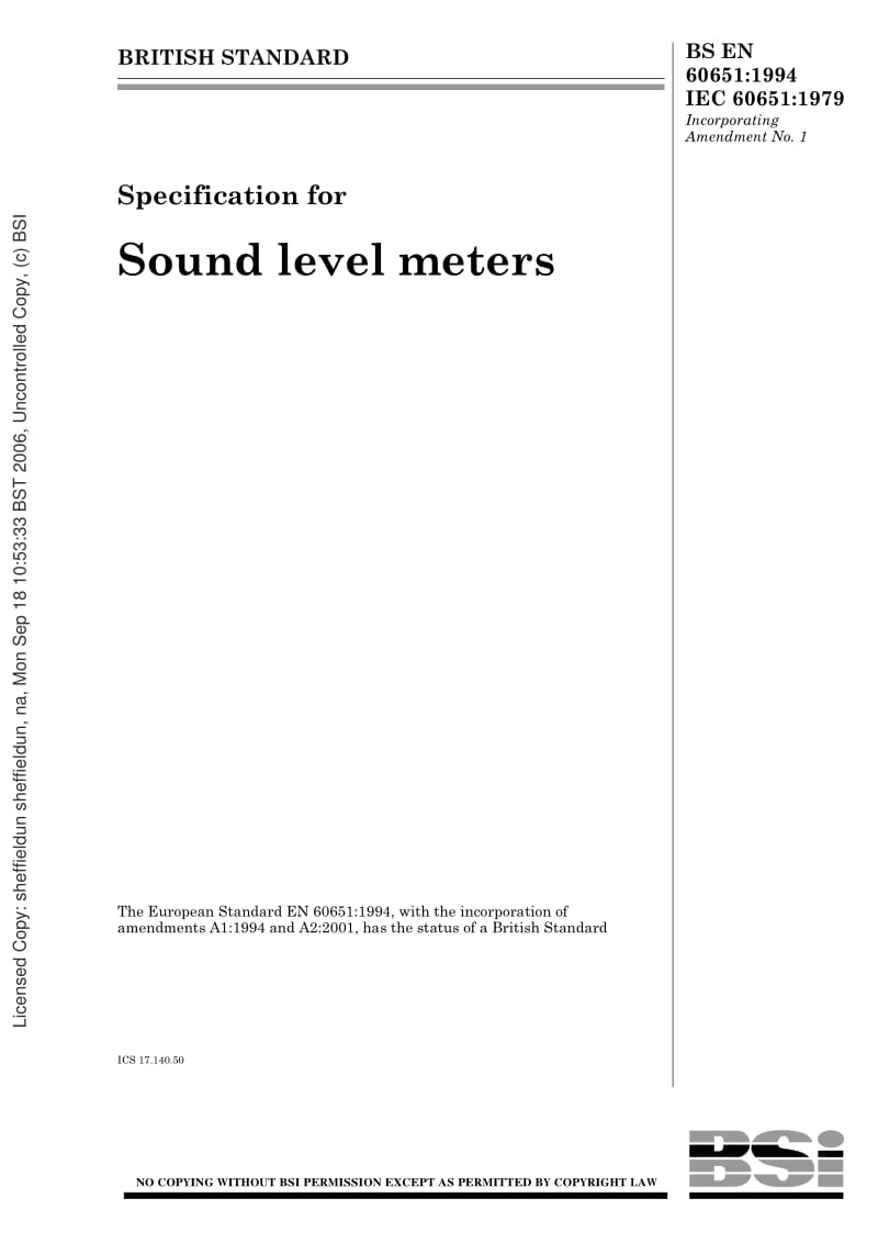BS EN 60651-1994 Specification for Sound level meters1.pdf_第1页