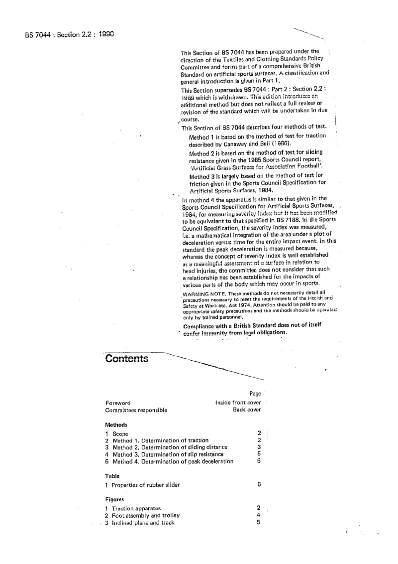 BS 7044-2-2-1990 Artificial Sports Surfaces Part 2 Methods of Test Section 2.2 Methods for Determination of PersonSurface Interaction Surfaces de sport.pdf_第2页