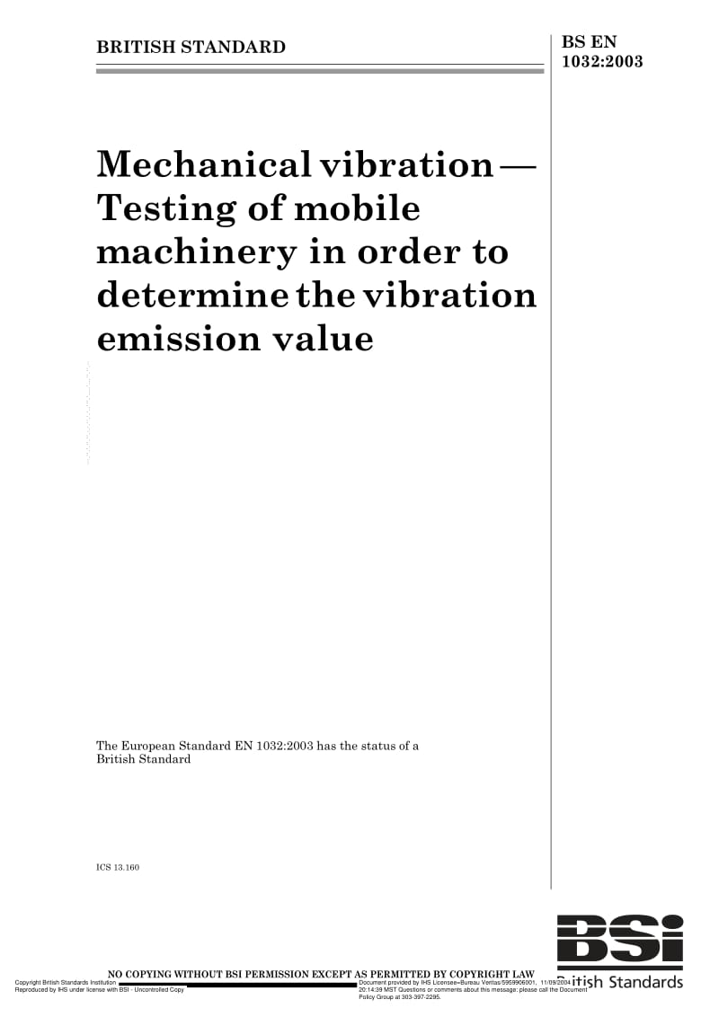BS EN 1032-2003 机械振动.为测定振动传导值对可移动机械的试验.pdf_第1页