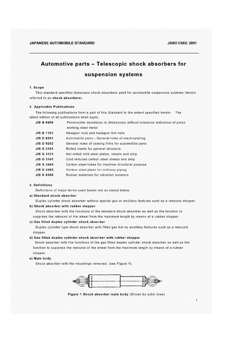 JASO C602-2001 汽车零部件——汽车筒式减振器.pdf_第1页