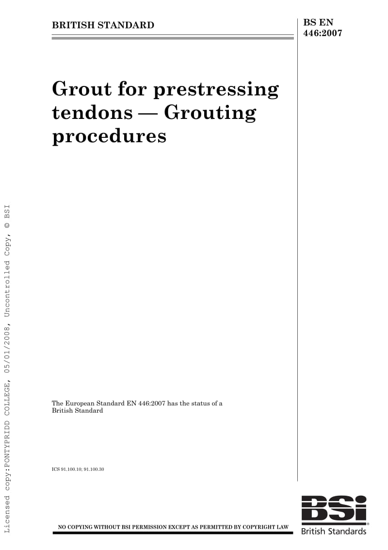 BS EN 446-2007 Grout for prestressing tendons - grouting procedures1.pdf_第1页