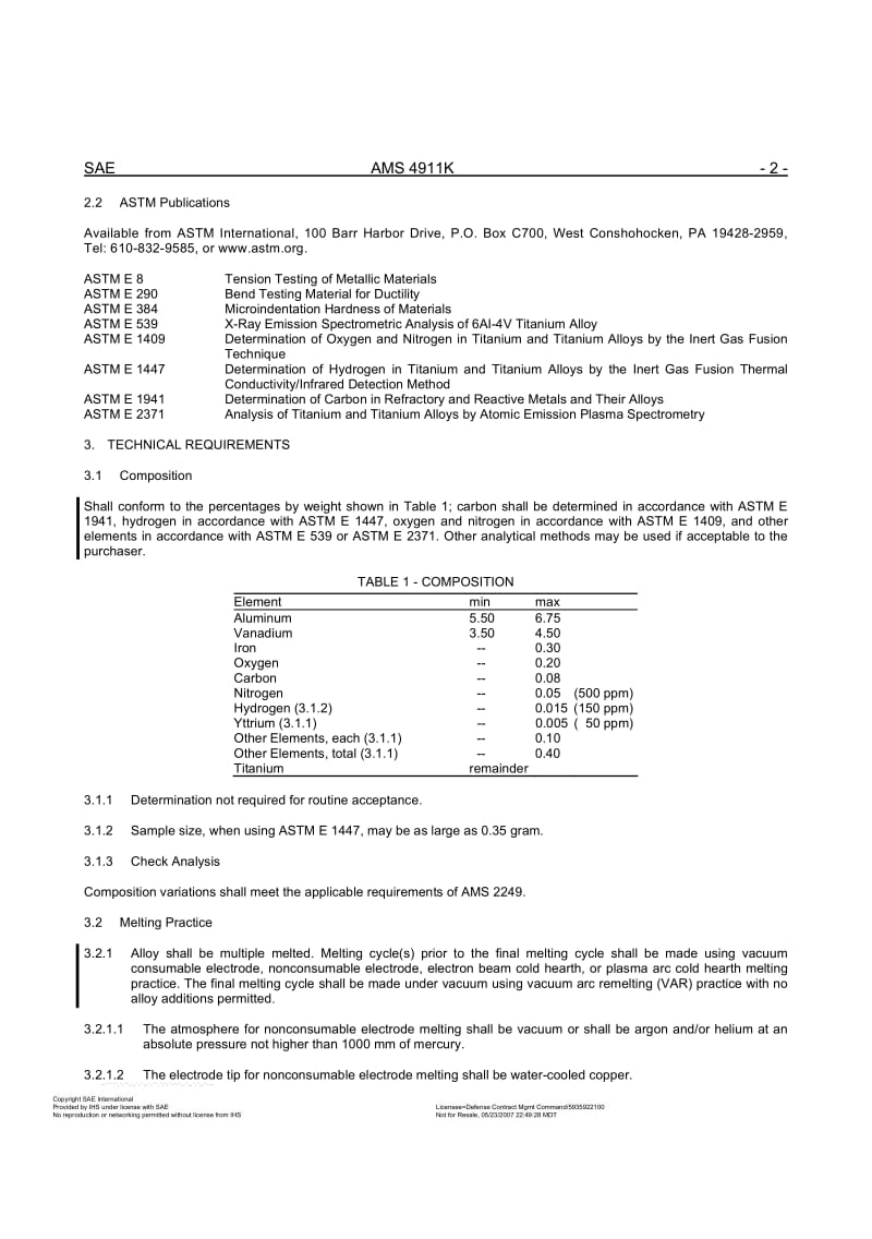 SAE AMS 4911K-2007 Titanium Alloy, Sheet, Strip, and Plate 6AI - 4V Annealed.pdf_第2页
