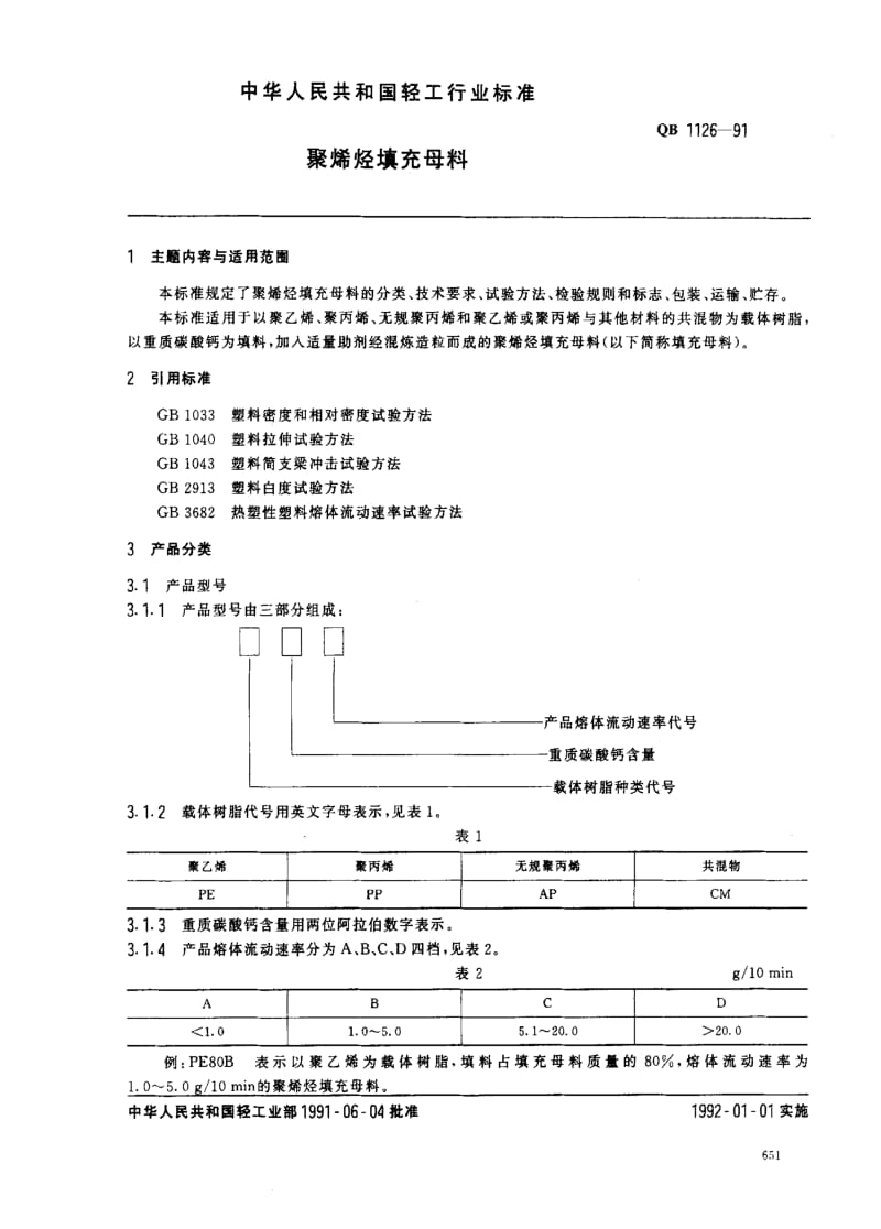 [轻工标准]-QBT 1126-1991 聚烯烃填充母料.pdf_第1页