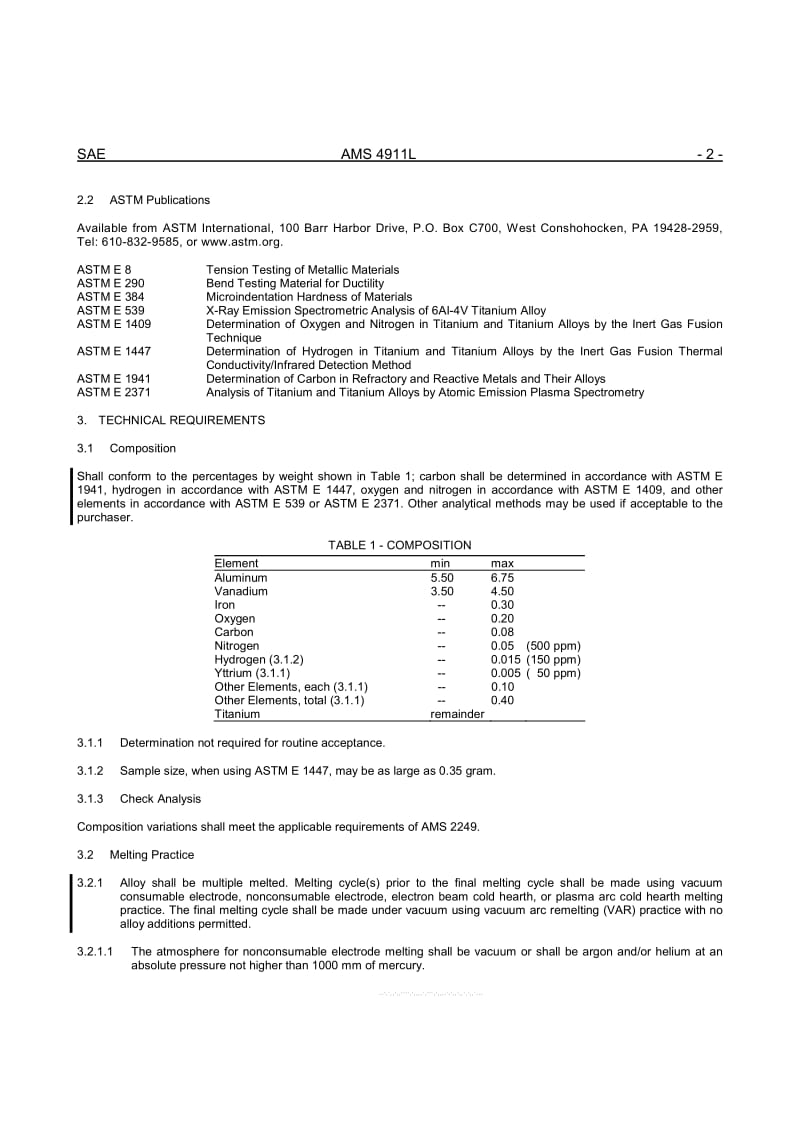 SAE AMS 4911L-2007 Titanium Alloy, Sheet, Strip, and Plate 6AI - 4V Annealed.pdf_第2页