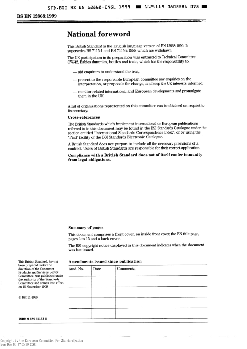 【BS英国标准】BS EN 12868-1999 儿童使用和护理用品.弹性或橡皮奶头和安慰用品中N-亚硝胺和N-nitrosatable释放量的测定方法.pdf_第2页
