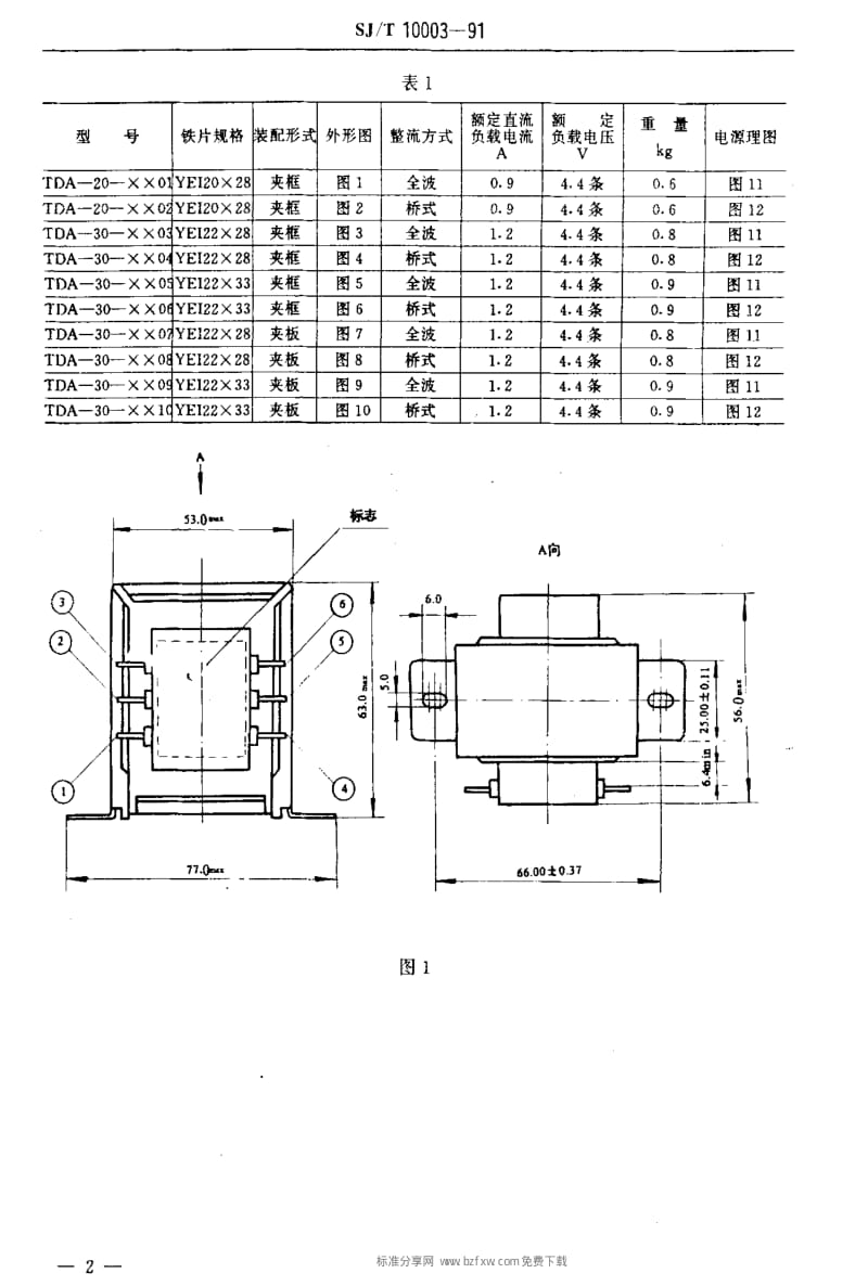 [电子标准]-SJT 10003-1991 TDA型电源变压器1.pdf_第3页