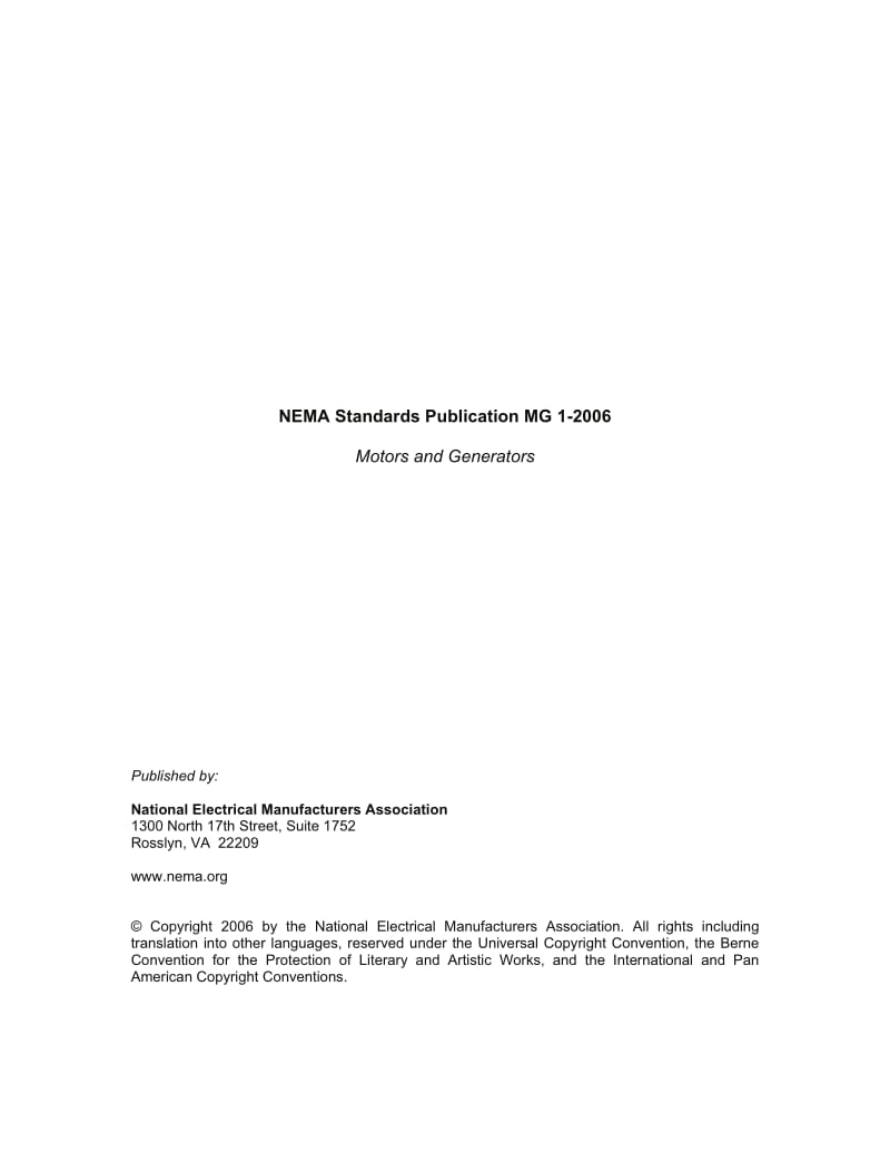 NEMA MG 1-2006 Information Guide for General Purpose Industrial AC Small and Medium Squirrel-Cage Induction Motor Standards1.pdf_第1页