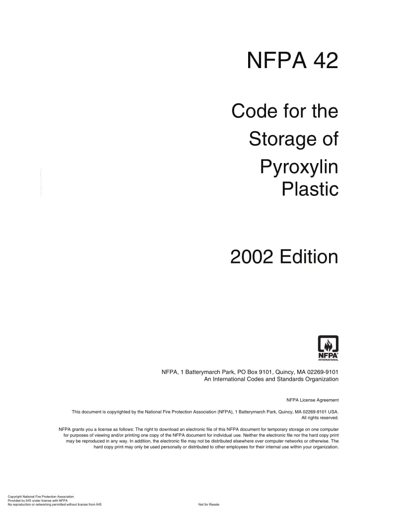 NFPA 42-2002 低氮硝化纤维素塑料的存储.pdf_第1页