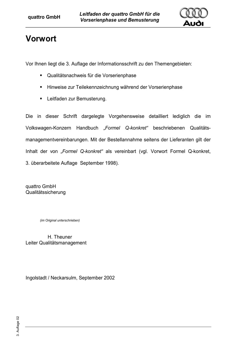 Leitfaden für die Vorserienphase und Bemusterung d. Audi quattro GmbH-Auflage 3 - Stand 09-2002.pdf_第2页