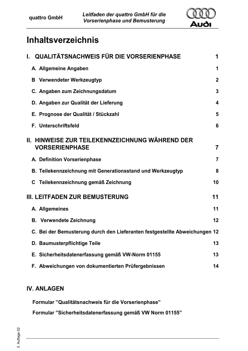 Leitfaden für die Vorserienphase und Bemusterung d. Audi quattro GmbH-Auflage 3 - Stand 09-2002.pdf_第3页