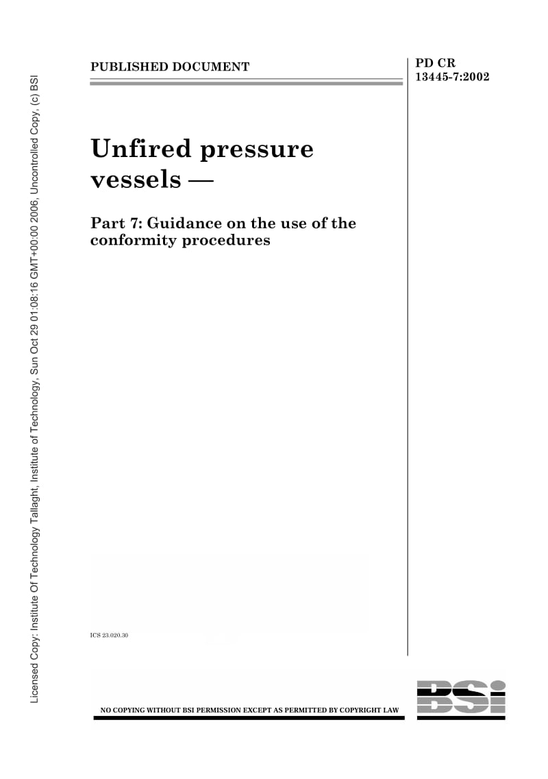 PD CR 13445-7-2002 未点火的压力容器 第7部分：符合性程序应用指南.pdf_第1页