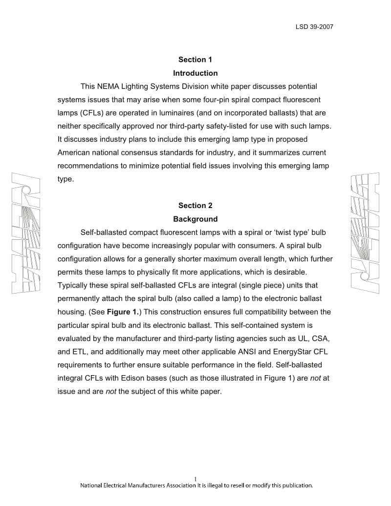NEMA LSD 39-2007 Spiral CFLs Four-Pin Spiral CFL Systems Issues1.pdf_第3页