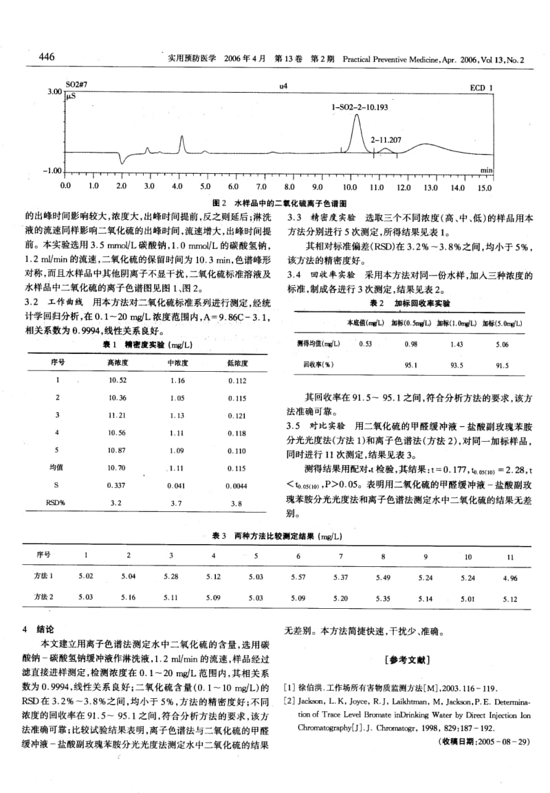 水中二氧化硫离子色谱测定法的研究.pdf_第2页