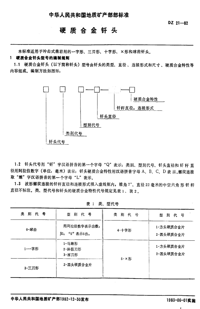 [地质矿产标准]-DZ 21-1982 硬质合金钎头.pdf_第2页