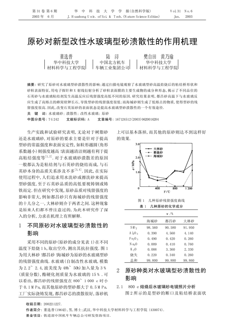 原砂对新型改性水玻璃型砂溃散性的作用机理.pdf_第1页