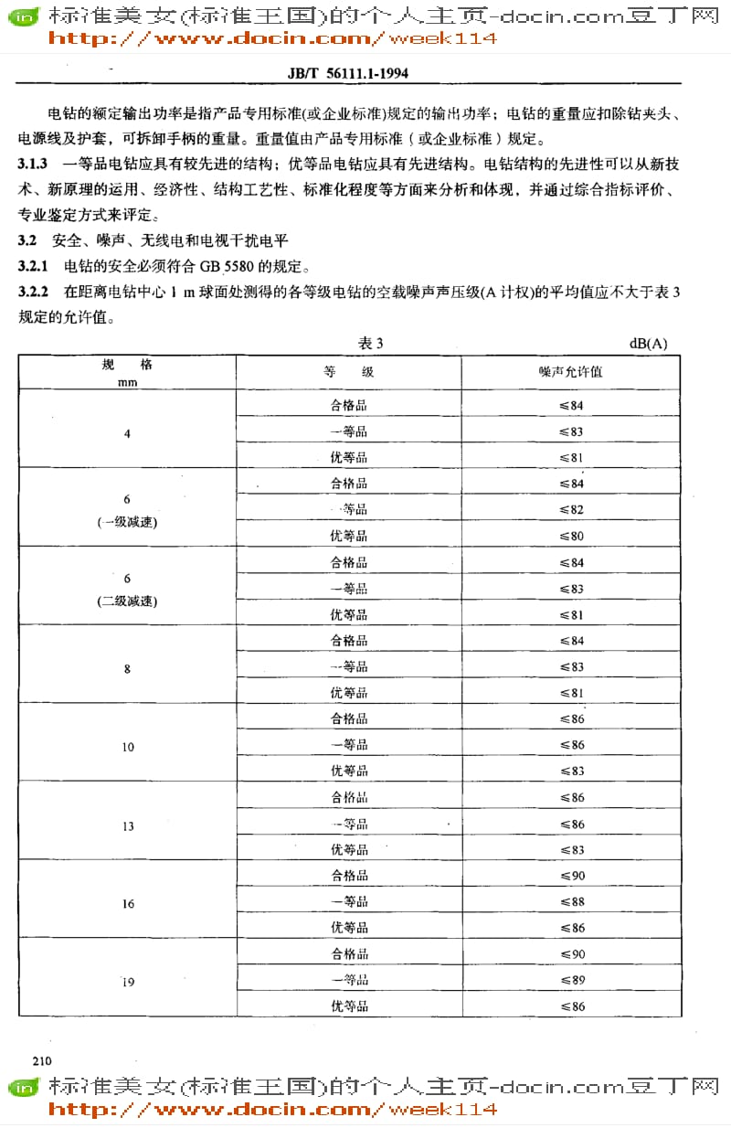 【JB机械标准】JB-T56111.1-1994_电钻产品质量分等（内部使用） .pdf_第3页