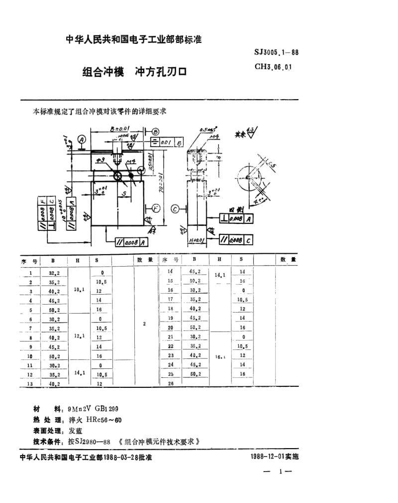 [电子标准]-SJ 3005.1-1988 组合冲模 冲方孔刃口.pdf_第1页