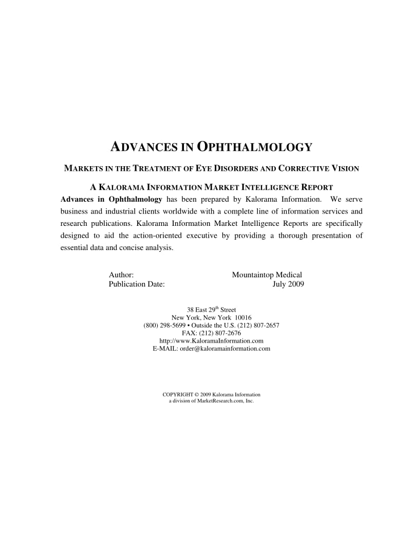 Advances in Ophthalmology： Markets in the Treatment of Eye Disorders and Corrective Vision.pdf_第3页
