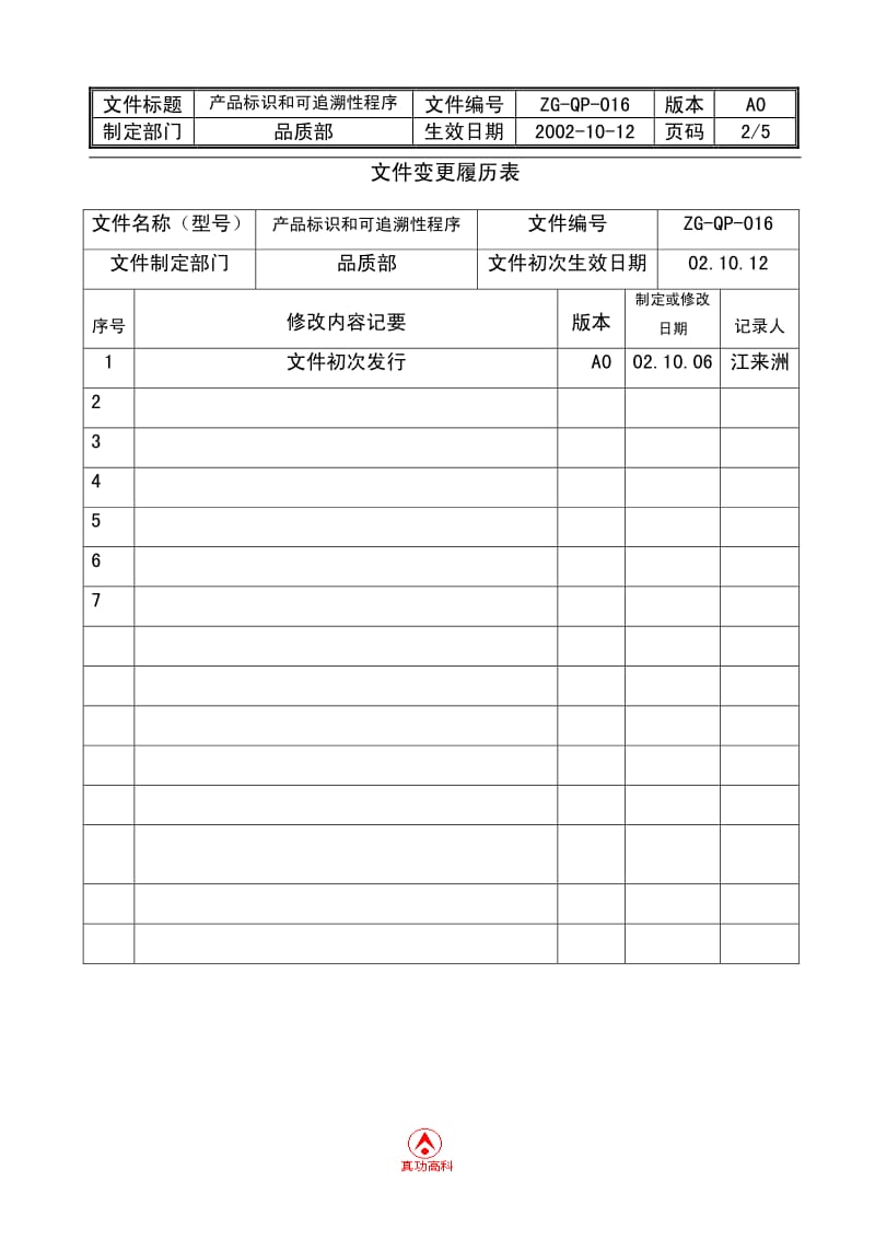 02987-质量管理体系认证-二级文件-程序-QP-016产品标识和可追溯性程序.pdf_第2页