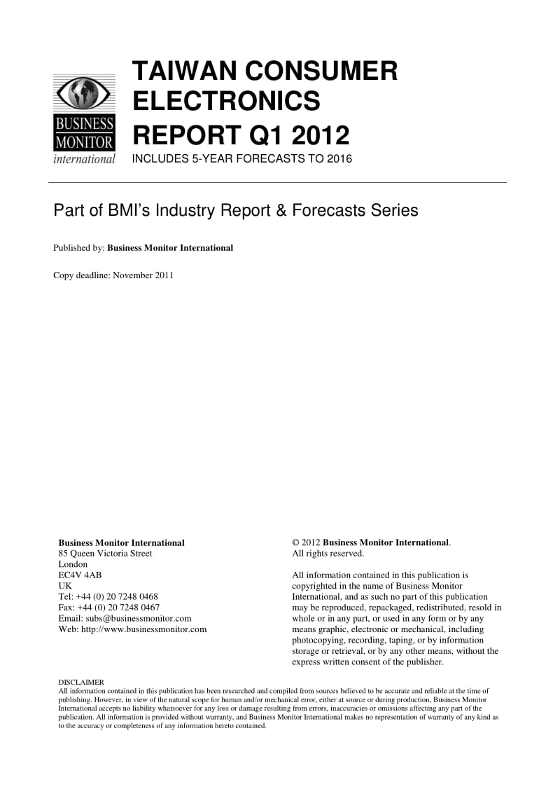BMI Taiwan Consumer Electronics Report Q1 2012.pdf_第2页