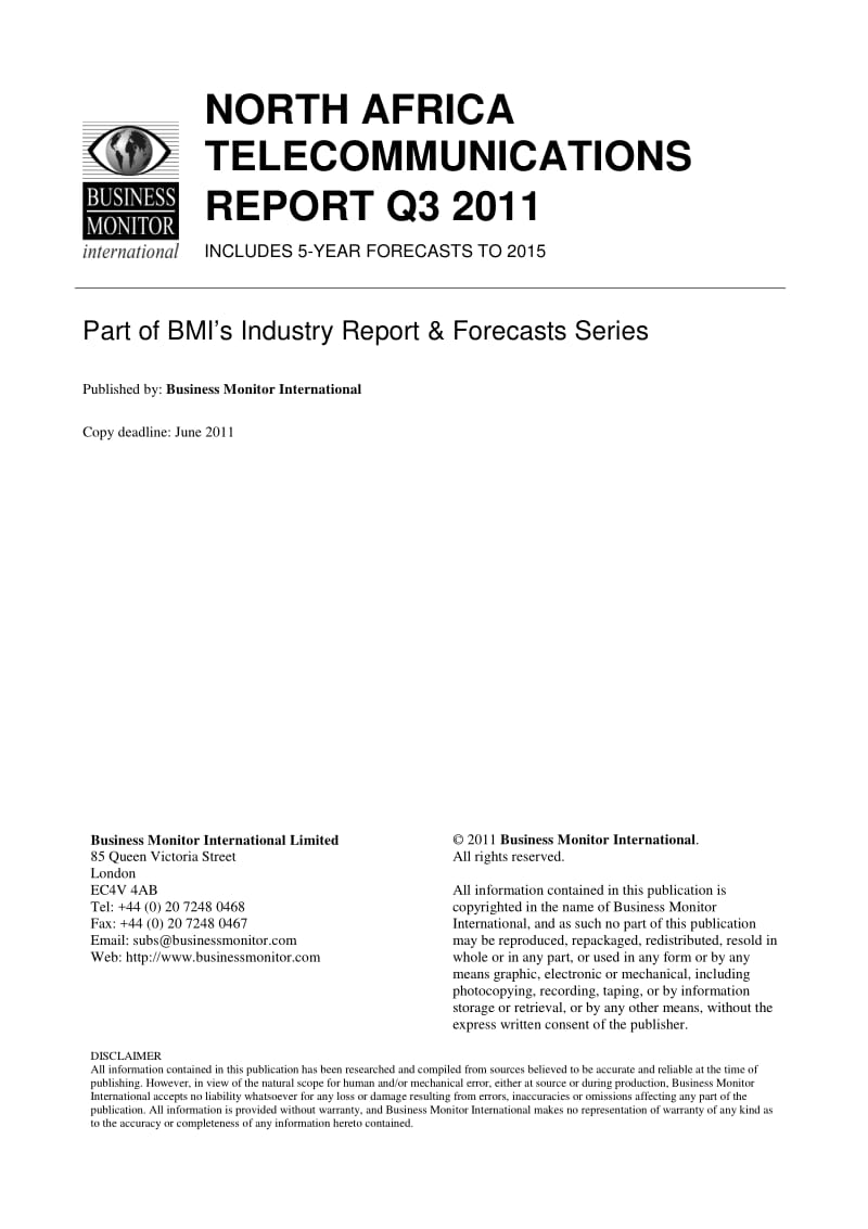 BMI North Africa Telecommunications Report Q3 2011.pdf_第2页