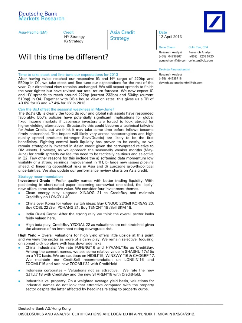 ASIA_CREDIT_STRATEGY：WILL_THIS_TIME_BE_DIFFERENT_-2013-04-14.pdf_第1页