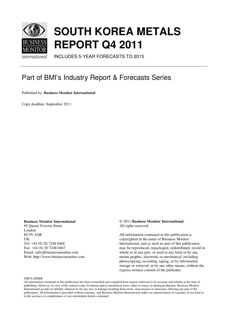 BMI South Korea Metals Report Q4 2011.pdf_第2页