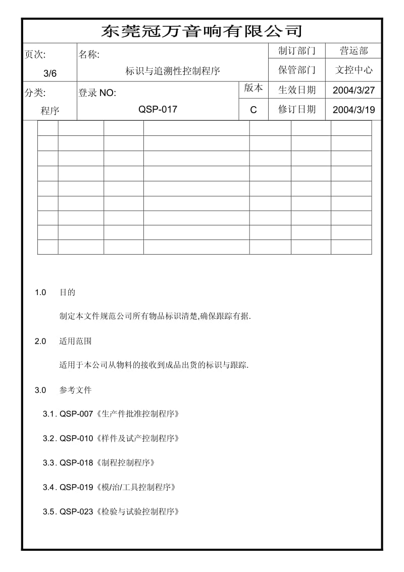 04247-质量管理体系认证-二级文件-程序-QSP-017-标识与追溯性控制程序.pdf_第3页