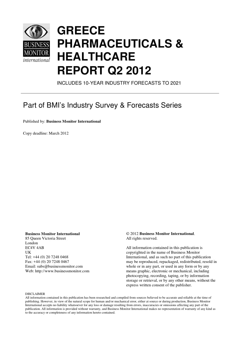 Greece Pharmaceuticals and Healthcare Report Q2 2012.pdf_第2页
