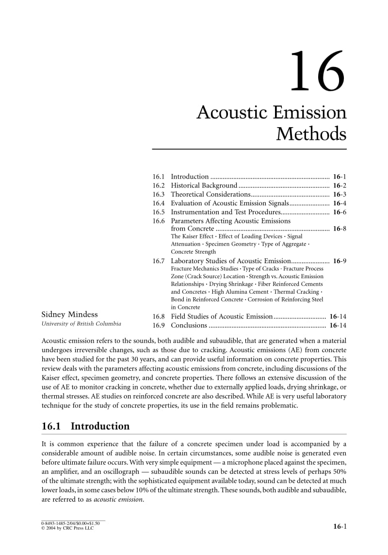 Handbook of nondestructive testing of concrete：Acoustic Emission Methods.pdf_第1页