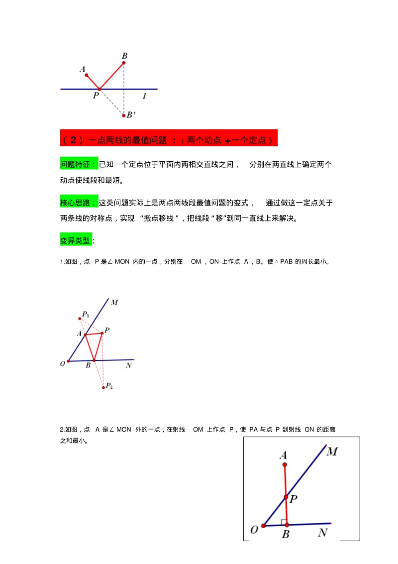 八年级数学将军饮马最值问题分类总结利用轴对称解几何动点最值问题.pdf_第2页
