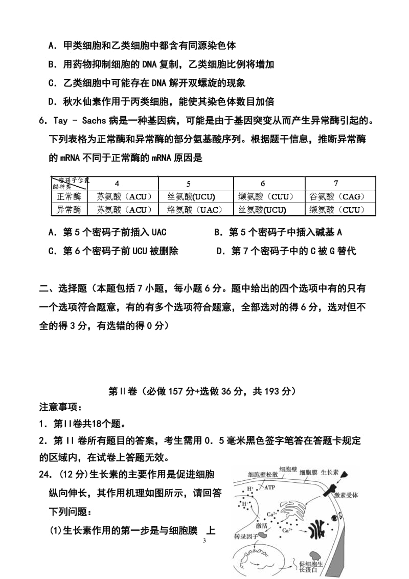 山东省文登市高三第二次统考生物试题及答案.doc_第3页