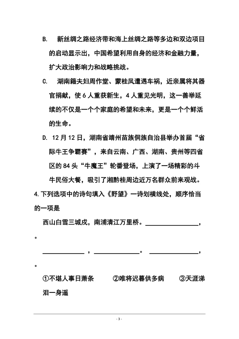 湖南省怀化市高三第一次模拟考试语文试题及答案.doc_第3页