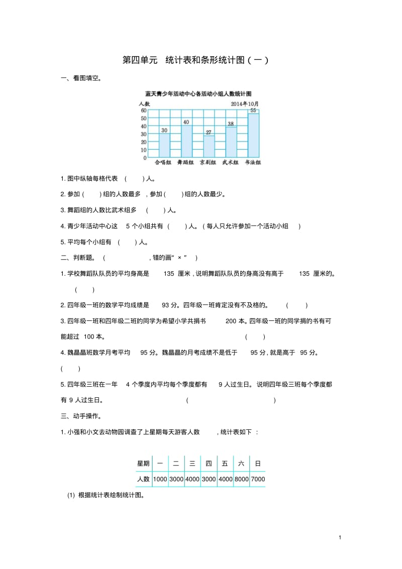 四年级数学上册第四单元统计表和条形统计图(一)测试卷苏教版1.pdf_第1页