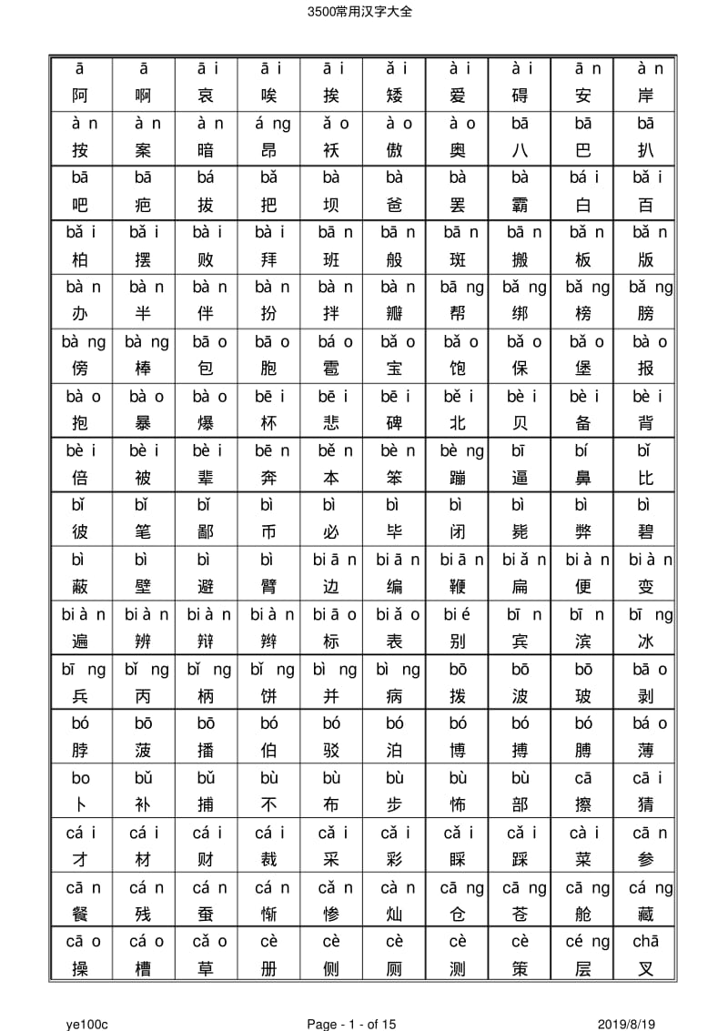 3500常用汉字大全带拼音.pdf_第1页