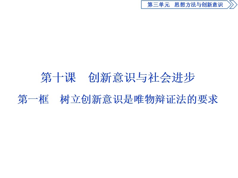 2019-2020学年人教版政治必修四同步课件：第三单元 第十课 第一框　树立创新意识是唯物辩证法的要求 .ppt_第1页