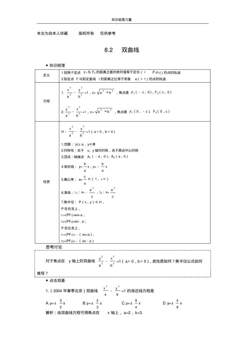 k52006年高考第一轮复习数学：8.2双曲线.pdf_第1页
