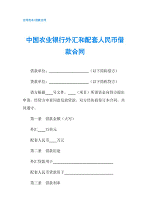 中国农业银行外汇和配套人民币借款合同.doc