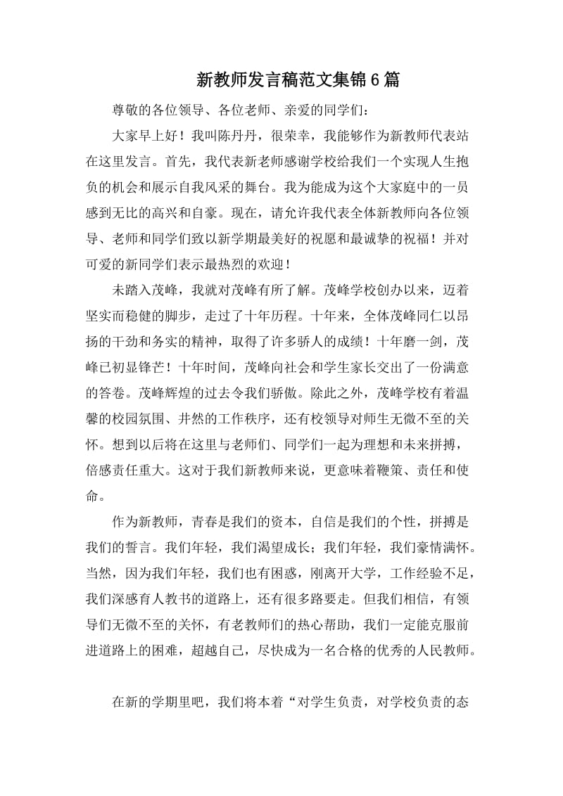 新教师发言稿范文集锦6篇.docx_第1页